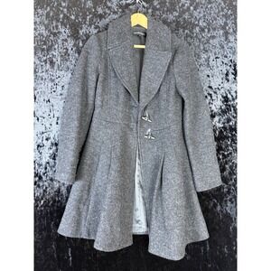 Nanette Lepore Long Coat Women's 4 Gray 100% Virgin Wool Button Made in USA